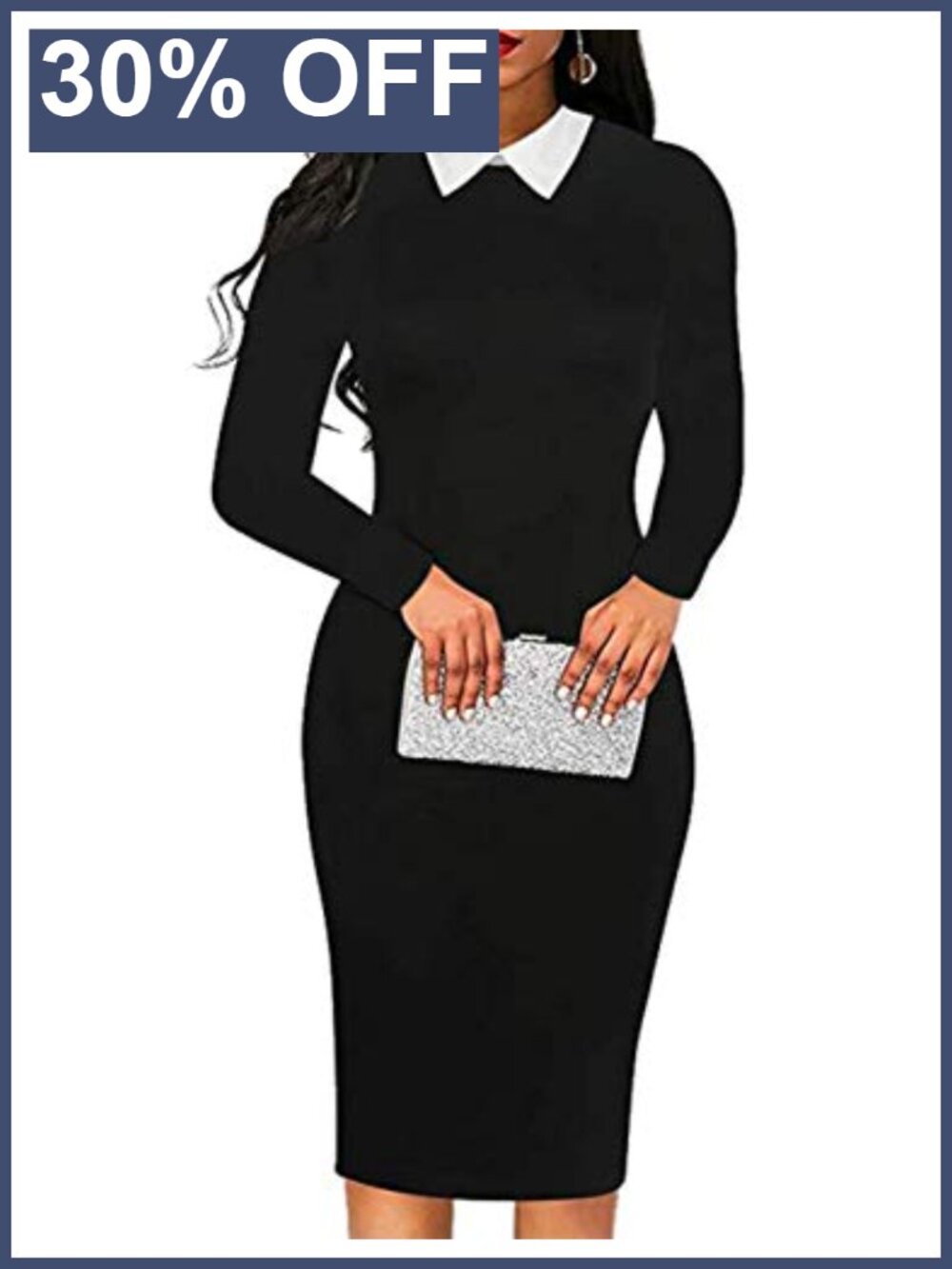 Peter Pan Collar Sheath Dress Long Sleeve Business Work Office Wear